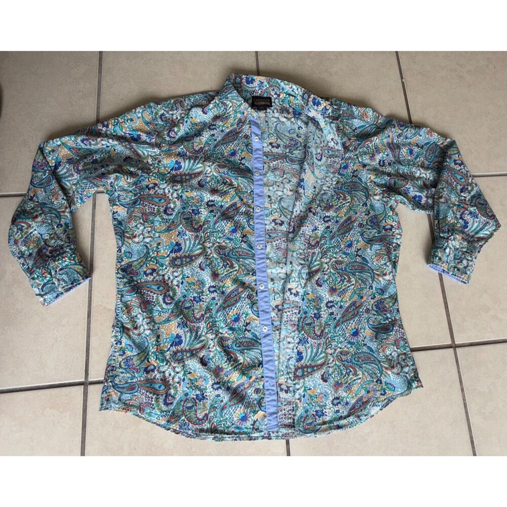 Cremieux Premium Denim Shirt XXL Paisley Multi Color Floral Cotton Button Down